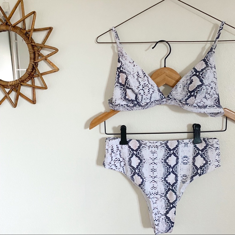 Grey Snake-Skin High Waisted Bikini